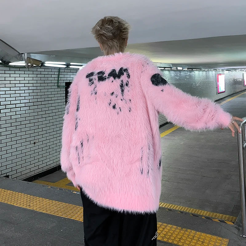 Graffiti Imitation Mink Fur Plush Sweater