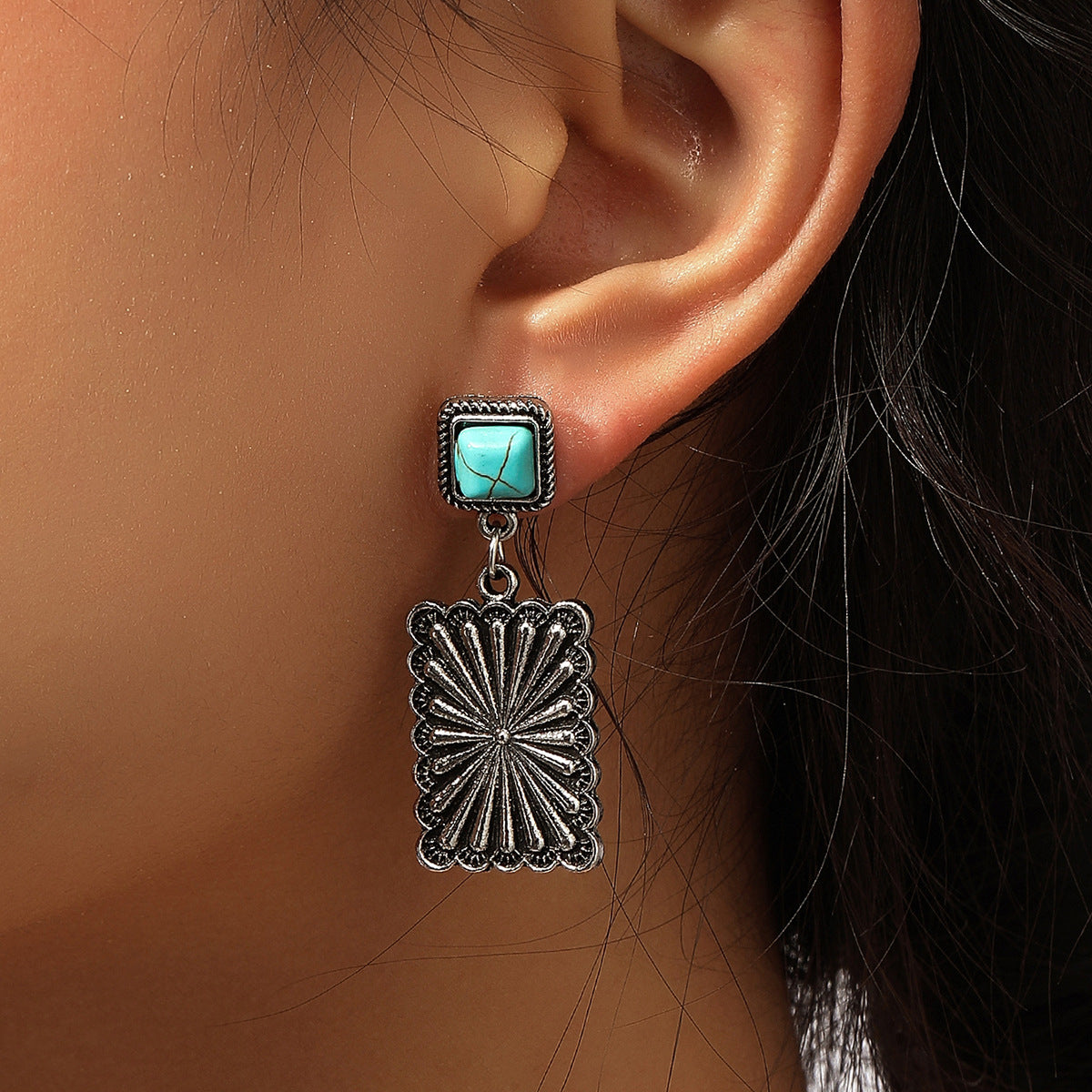 New Retro European and American Geometric Turquoise Earrings
