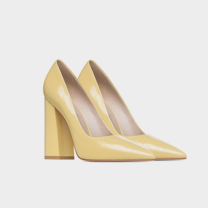 Thick Heeled Patent Leather High Heals