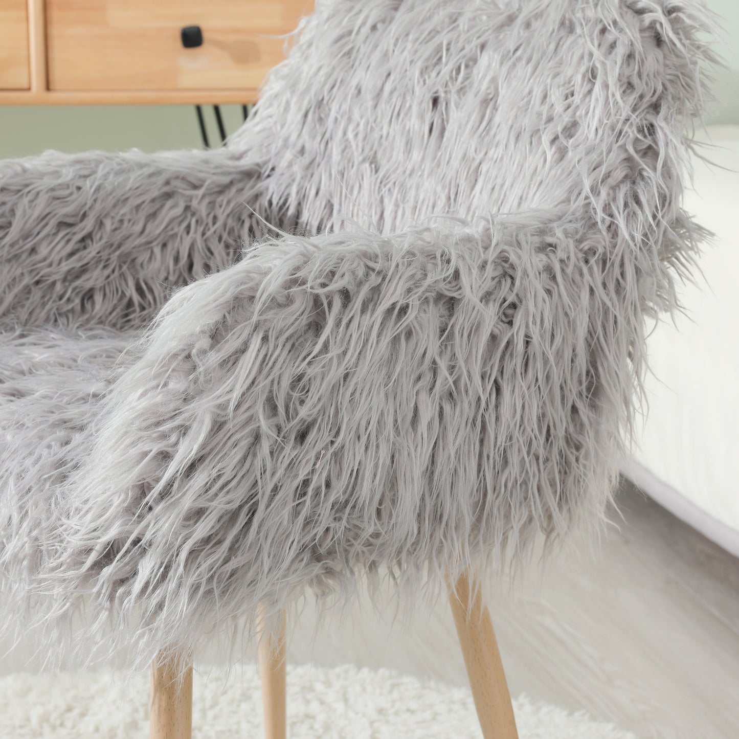 GREY Faux Fur Upholstered Make up chair