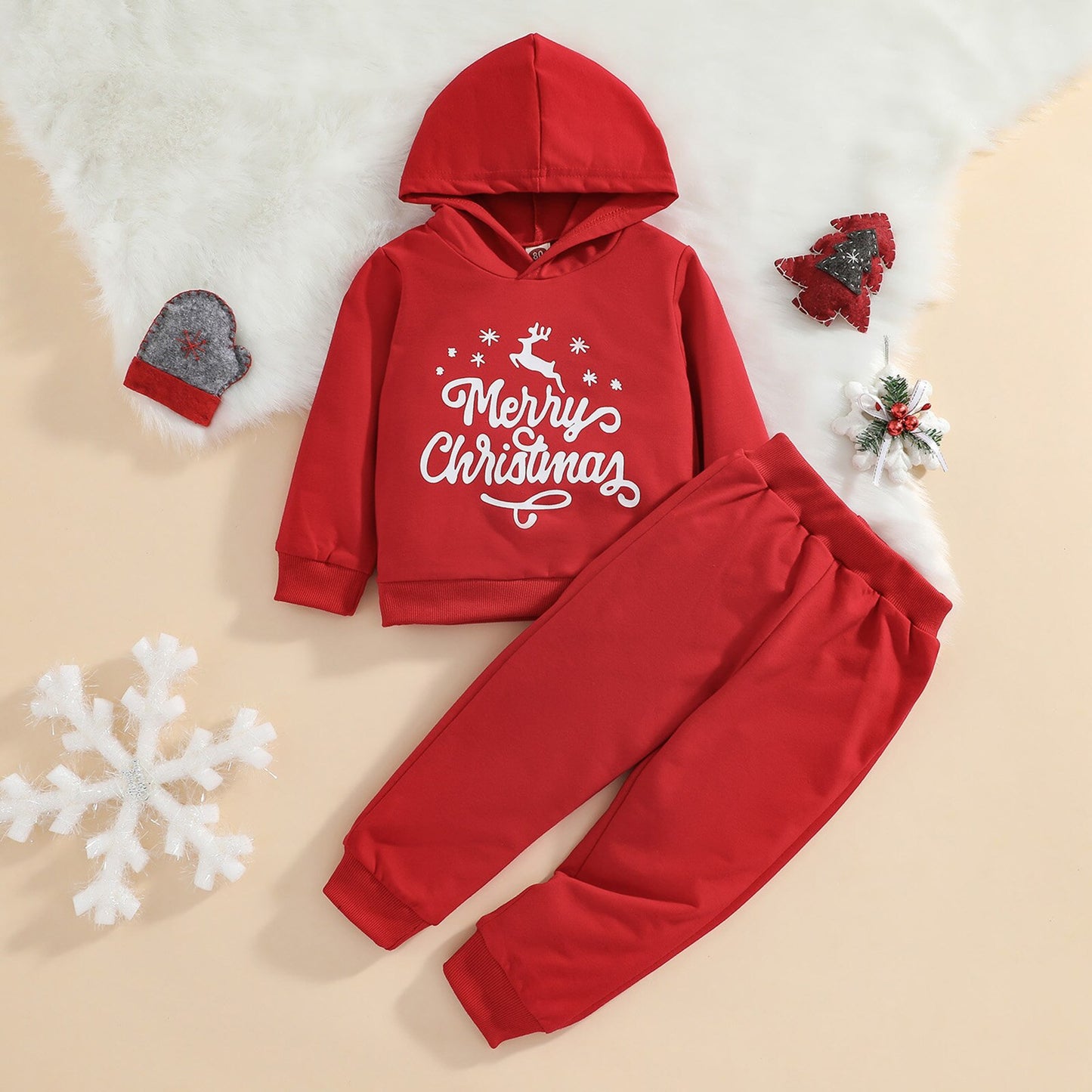 Christmas Hooded Sweater Set Baby Hooded Tops