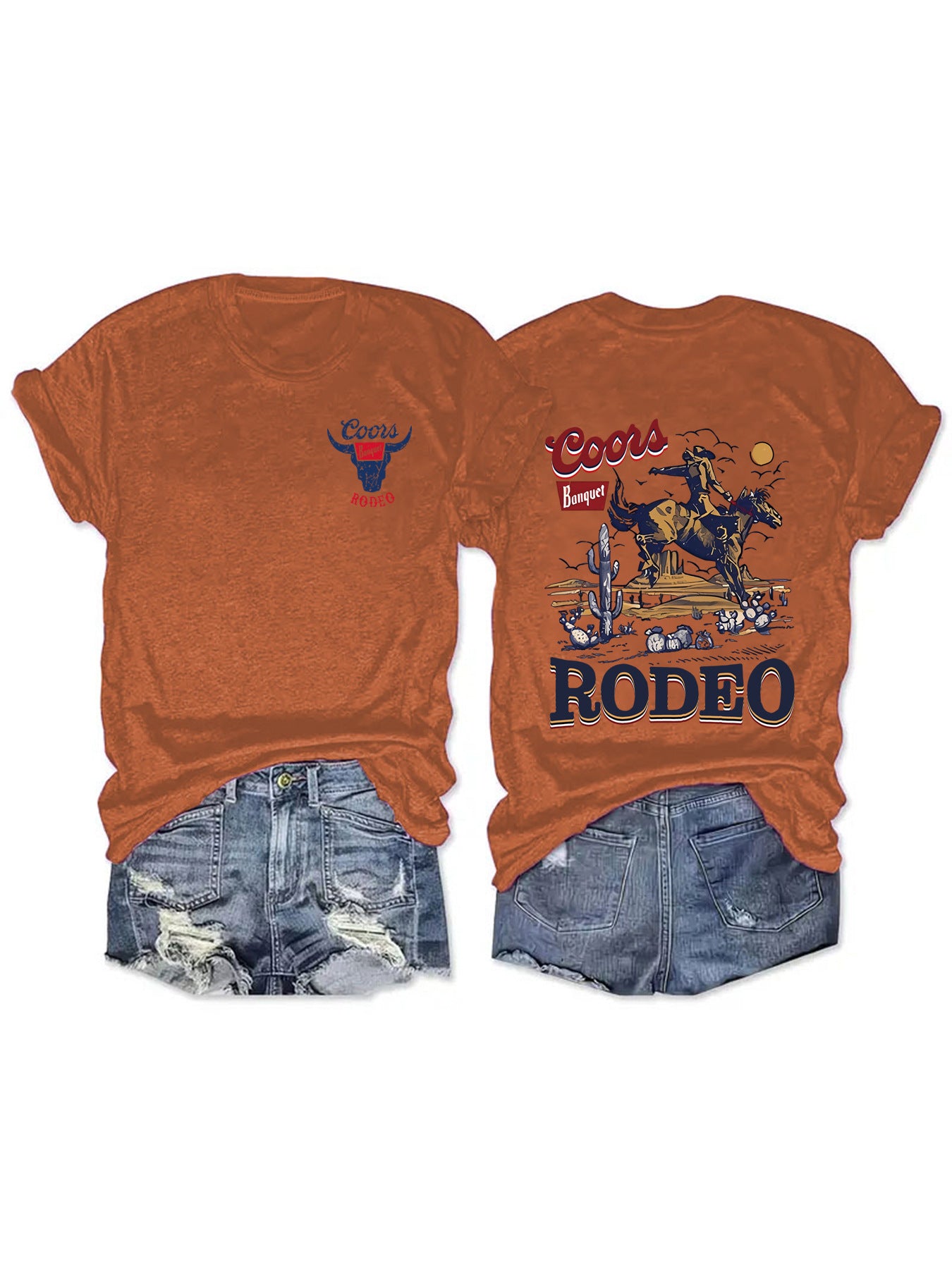 Cowboy Rodeo Pattern Printed Round Neck Short Sleeve