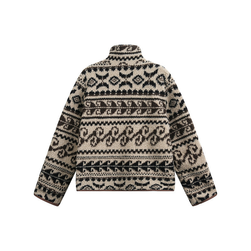 Lazy Style Lamb Fur Jacquard Jacket