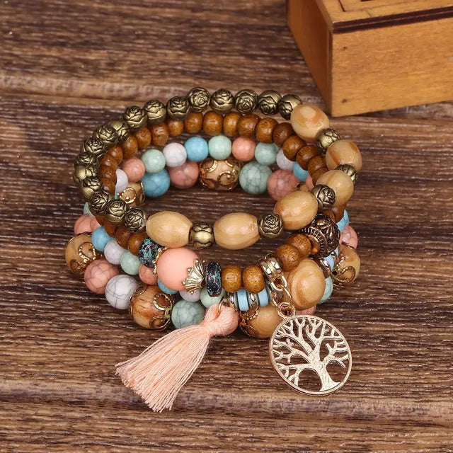 Boho Charm Wooden Bracelet Collection