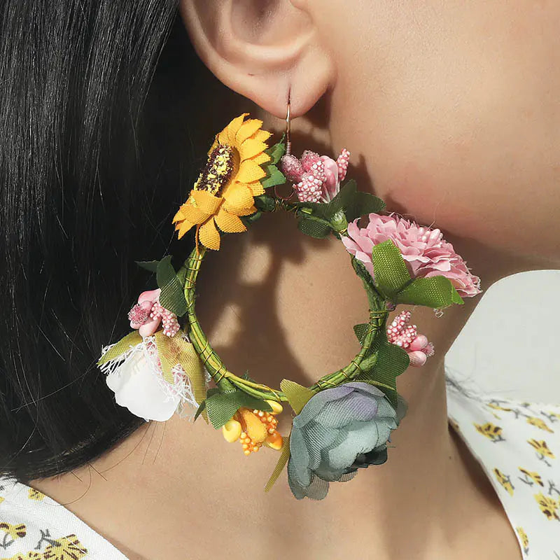 Boho Exaggerated Flower Hoop Earrings for Bridesmaids