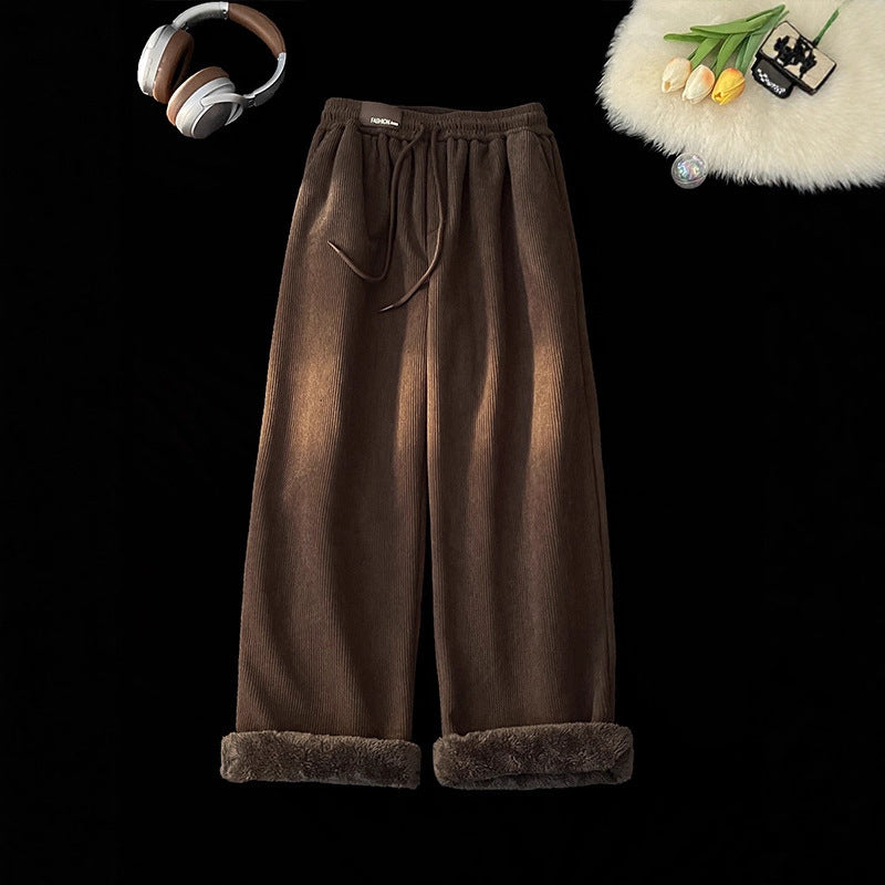 Fleece-Lined Thickened Lamb Velvet Pants