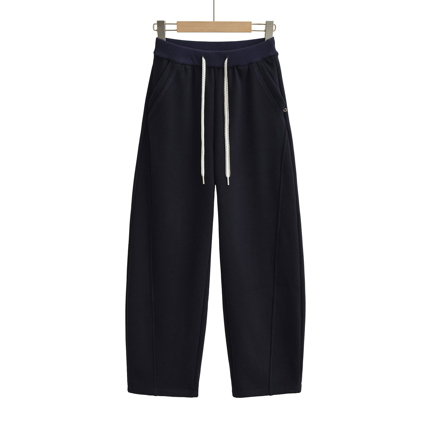 Drawstring elastic waist high waist loose wide leg pants