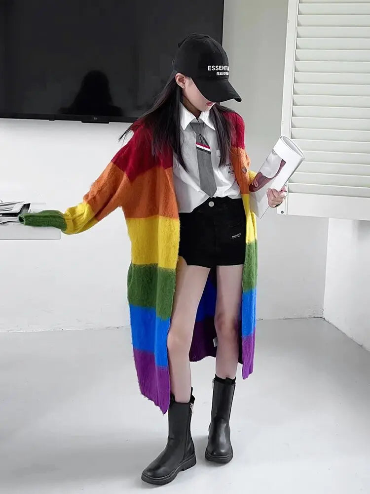 Girl Rainbow Stripe Long Sweater