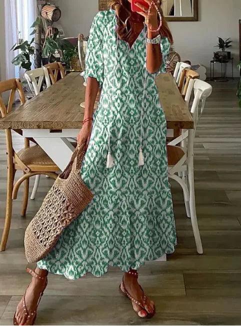 Boho Chic V-Neck Tassel Long Dress