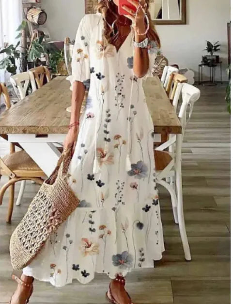 Boho Chic V-Neck Tassel Long Dress