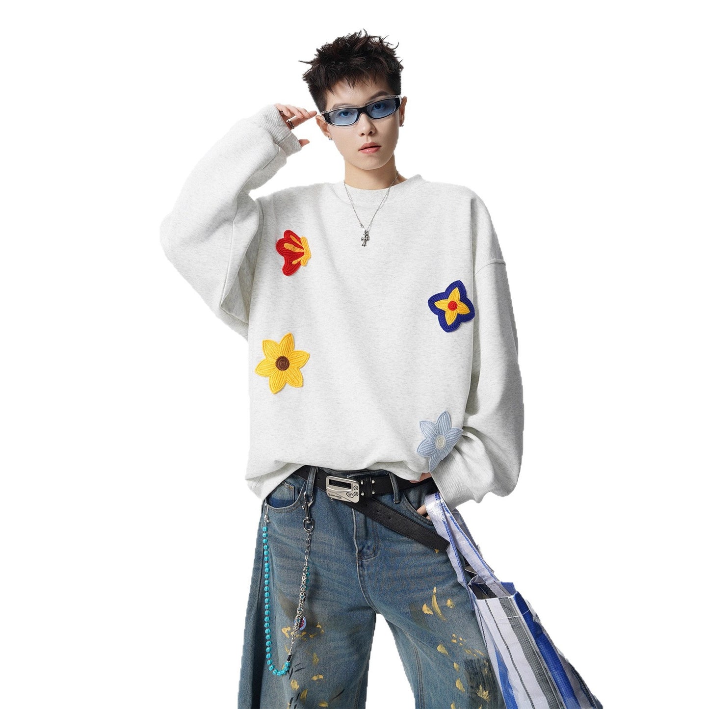 Heavyweight Floral Embroidery Crewneck Hoodie