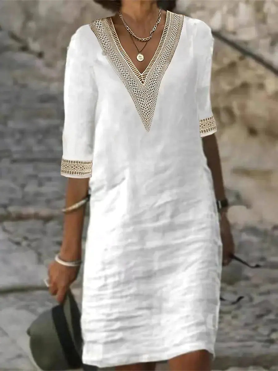 Autumn Chic Women's Cotton V-Neck Dress
