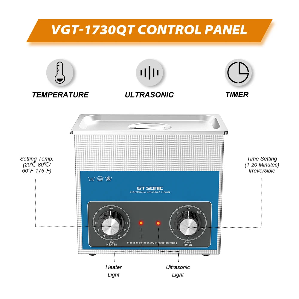 GT SONIC Ultrasonic Cleaner 3L 100W Knob Control Panel 40kHz Heating Timing SUS 304 Tank Basket Ultrasonic Bath Cleaning Tool