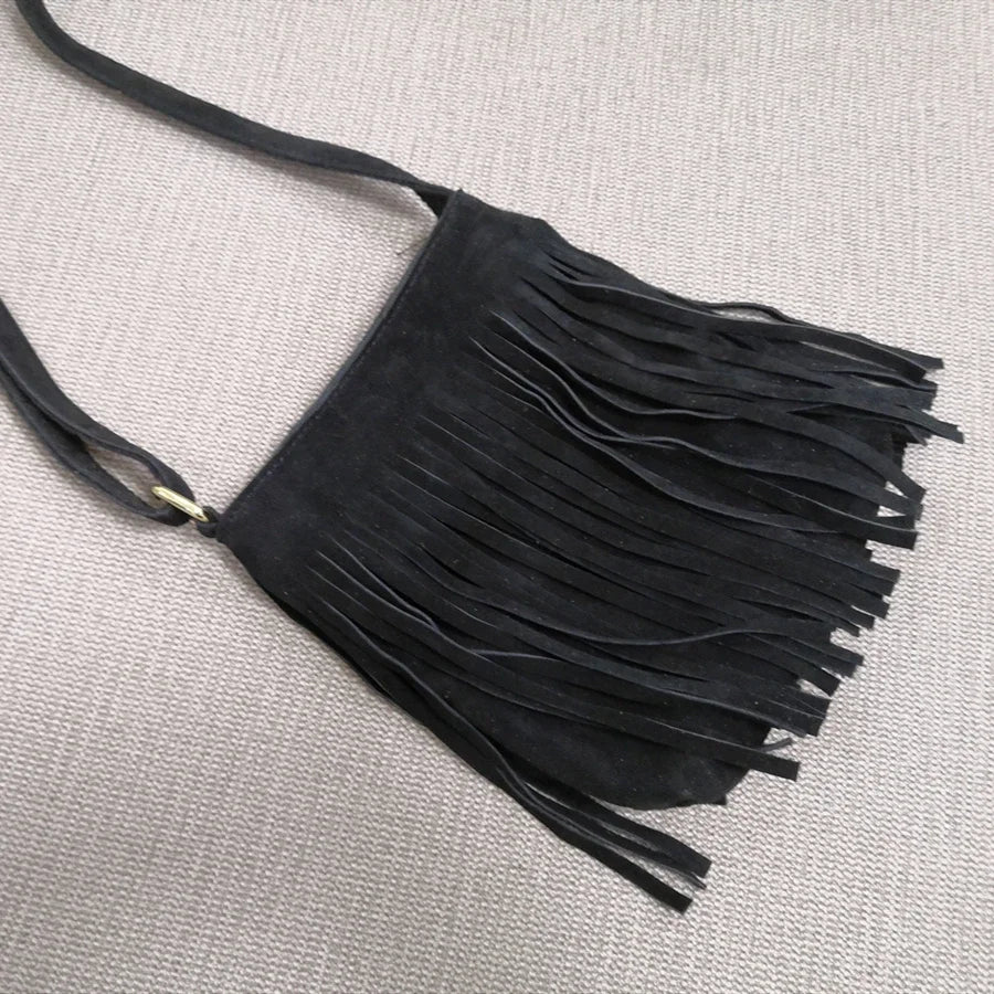 Female Genuine Leather Fringed Phone Side Sling Shoulder Bag 2025 Small Y2K Suede Nubuck Beach Ibiza Boho Gypsy Hippie Pouch Bag