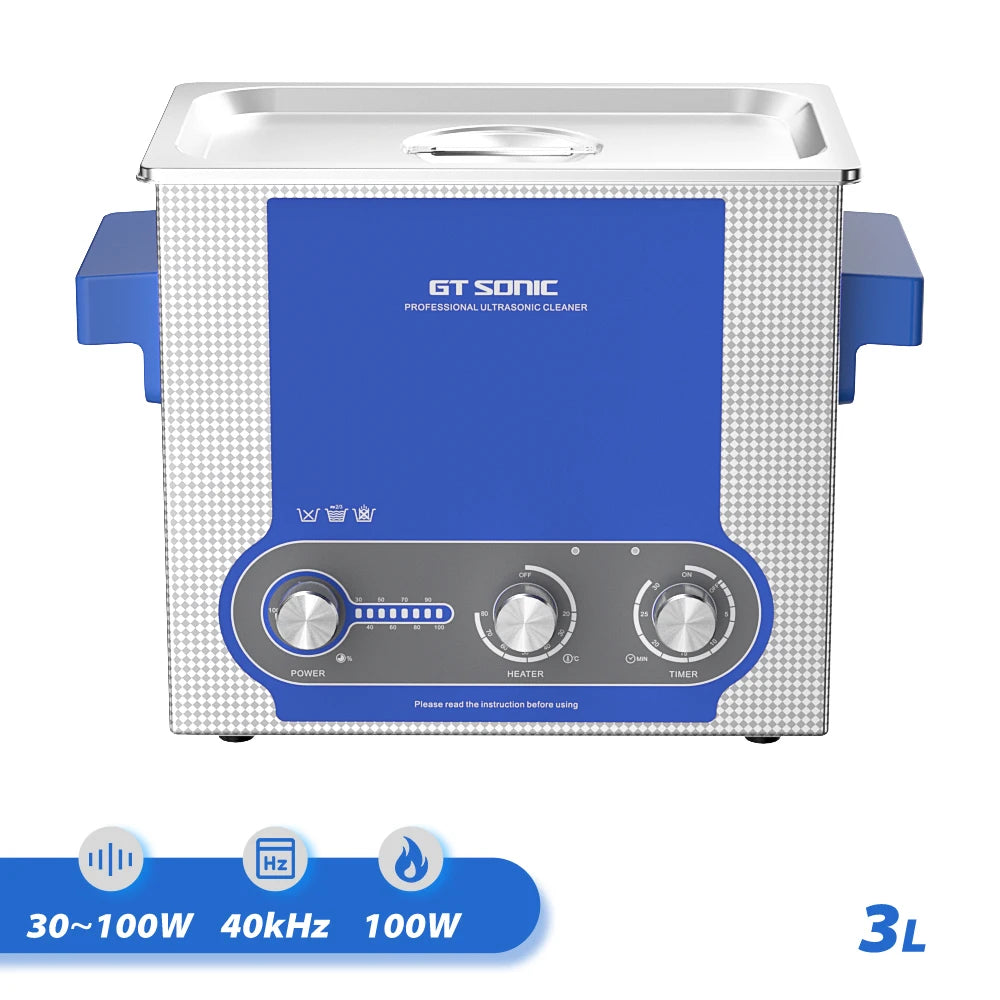 GT SONIC Ultrasonic Cleaner 3L 100W Knob Control Panel 40kHz Heating Timing SUS 304 Tank Basket Ultrasonic Bath Cleaning Tool