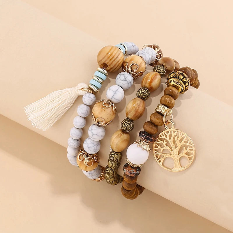 Boho Charm Wooden Bracelet Collection