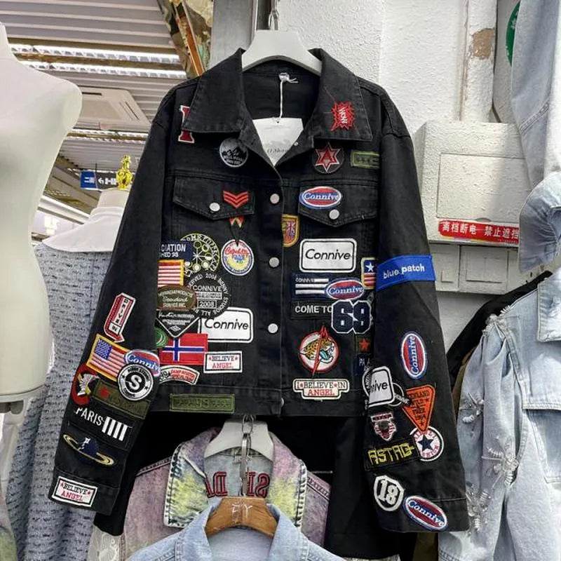 Cartoon Anime Embroidery Patches Denim Jacket
