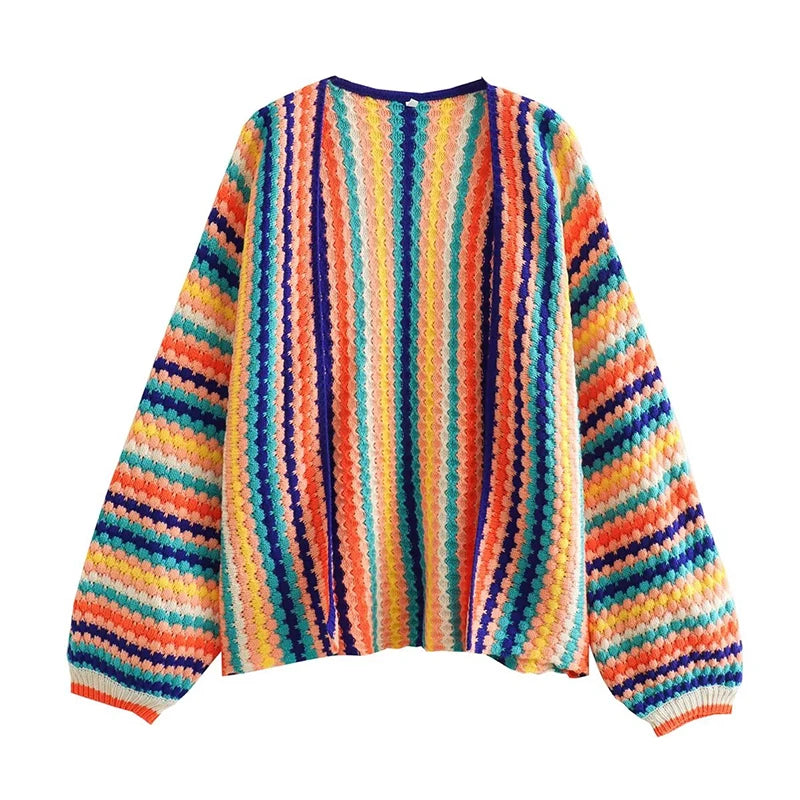 Women Sweater New Fashion Colour Stripes Loose Knitting Sweaters