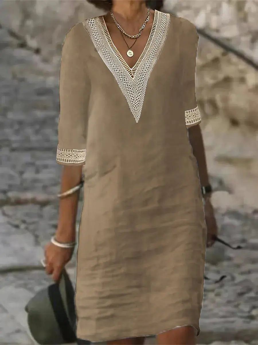 Autumn Chic Women's Cotton V-Neck Dress