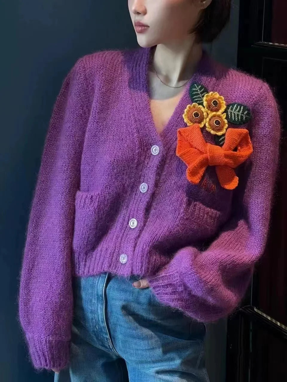 Autumn Purple Sweater Cardigan