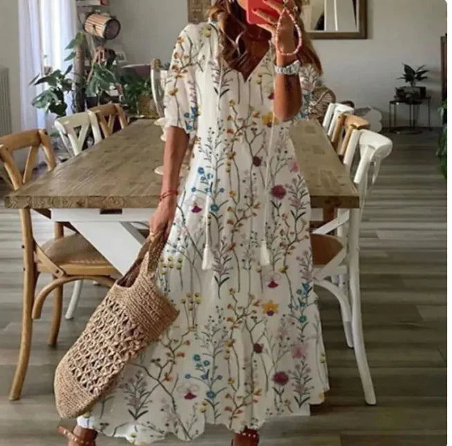 Boho Chic V-Neck Tassel Long Dress