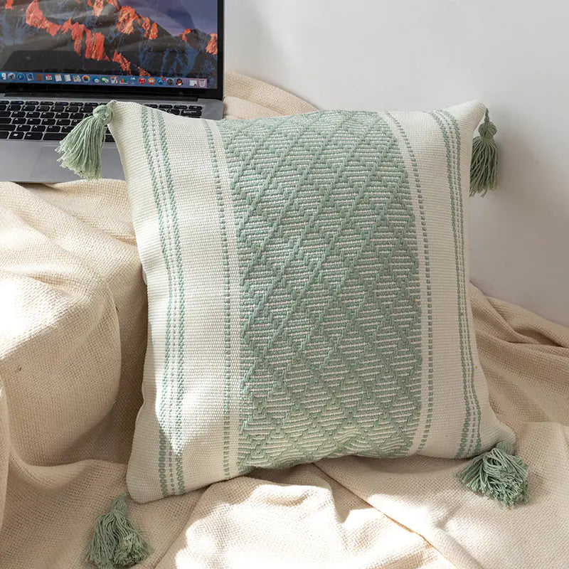 Bohemian Blue & Black Tasseled Pillow Cover