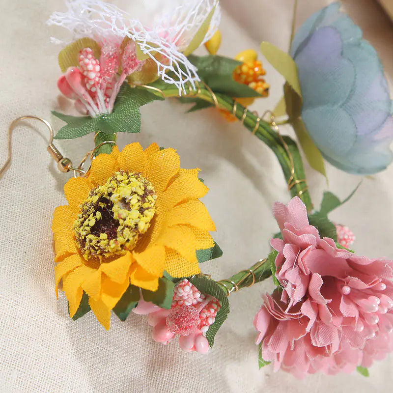 Boho Exaggerated Flower Hoop Earrings for Bridesmaids