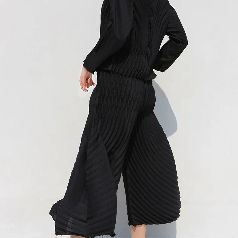 Solid Colour Pleated 2 Pieces Sets