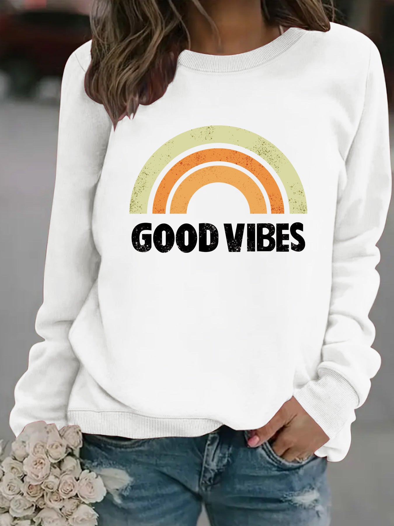 GOOD VIBES Printed Hooded Sweatshirt