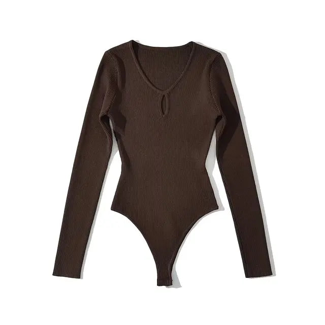 Bodysuit Women Long Sleeve Hollow Out Knitted Stretchable Slim Jumpsuits