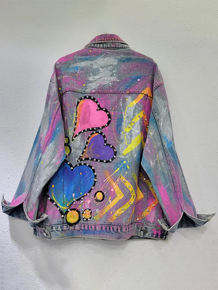 Women Denim Coat Colourful