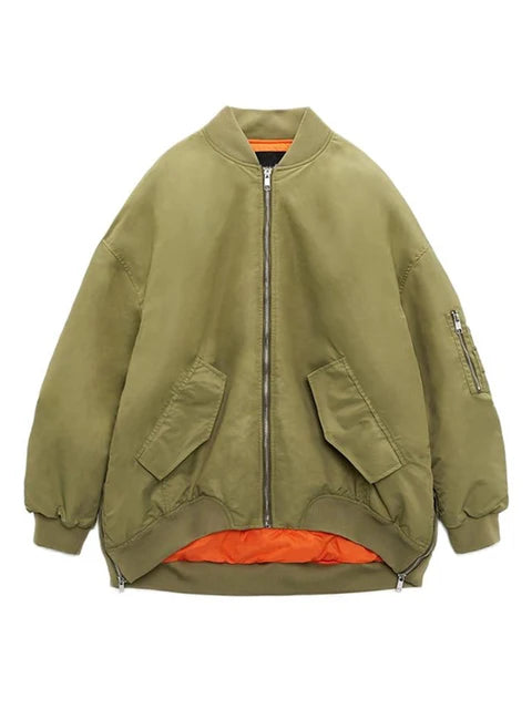 Women's O-Neck Loose Bomber Jacket