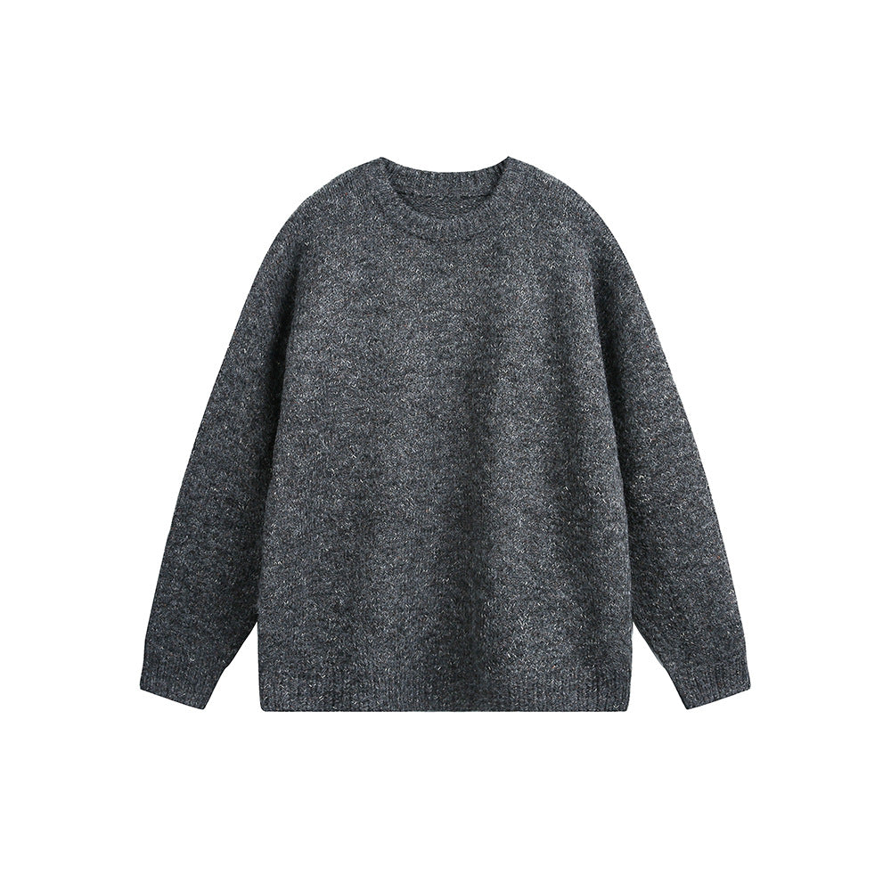 Solid color round neck loose pullover sweater