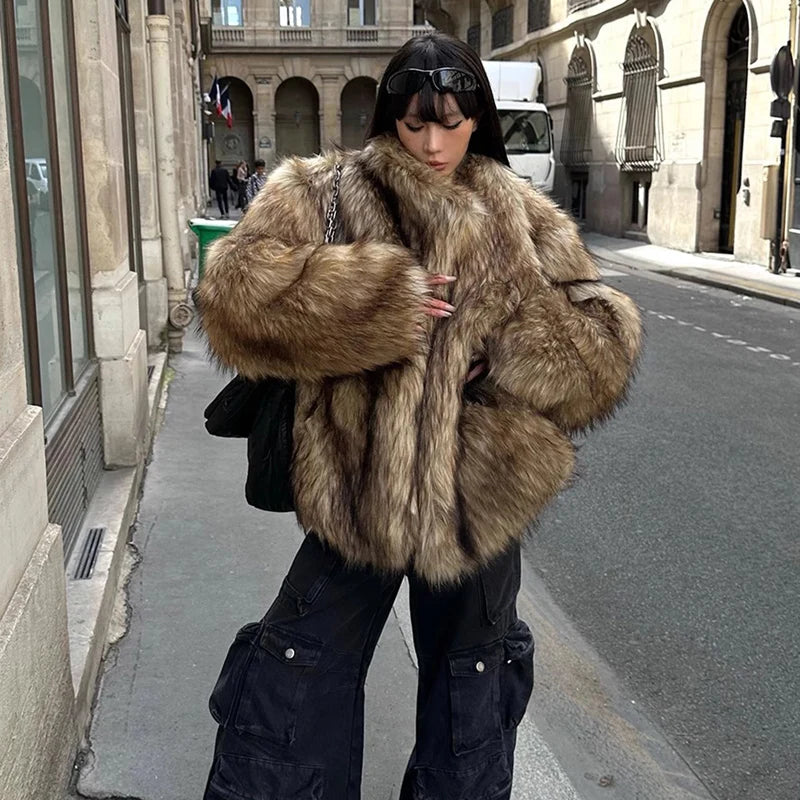 Women's fur coat raccoon fur coat