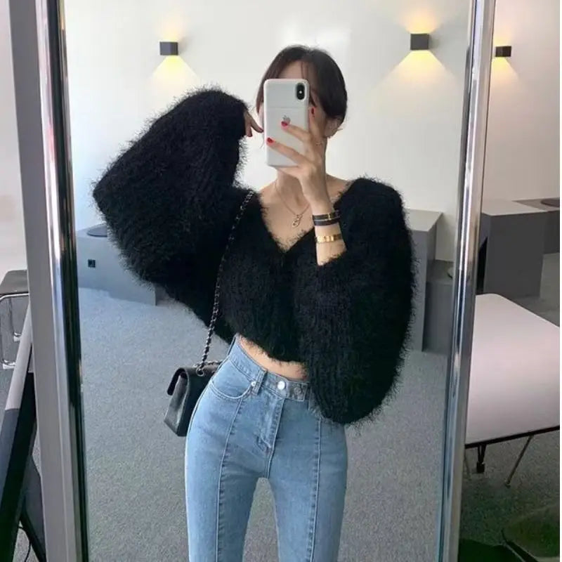 Women Yellow Mink  Knitted Cardigan