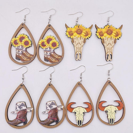 Western Cowboy Wooden Earrings