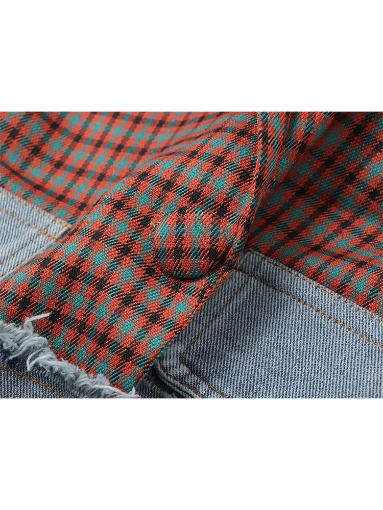 Women Plaid Patchwork Suit Jacket