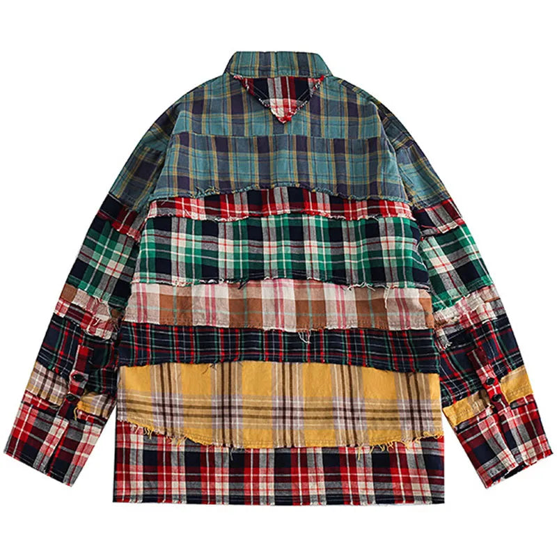 Streetwear Broken Patchwork Plaid Shirt