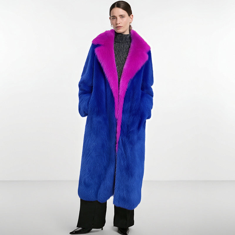 Super Long Fluffy Faux Fox Fur Trench Coat