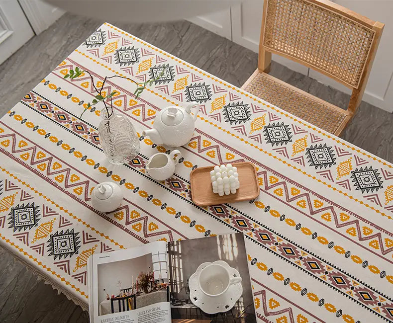 Boho Chic Cotton-Linen Tablecloth