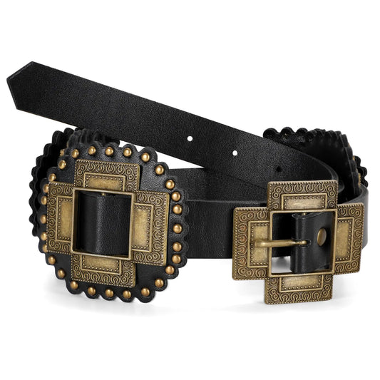 LEACOOLKEY Boho Western Leather Belt with Concho Cross