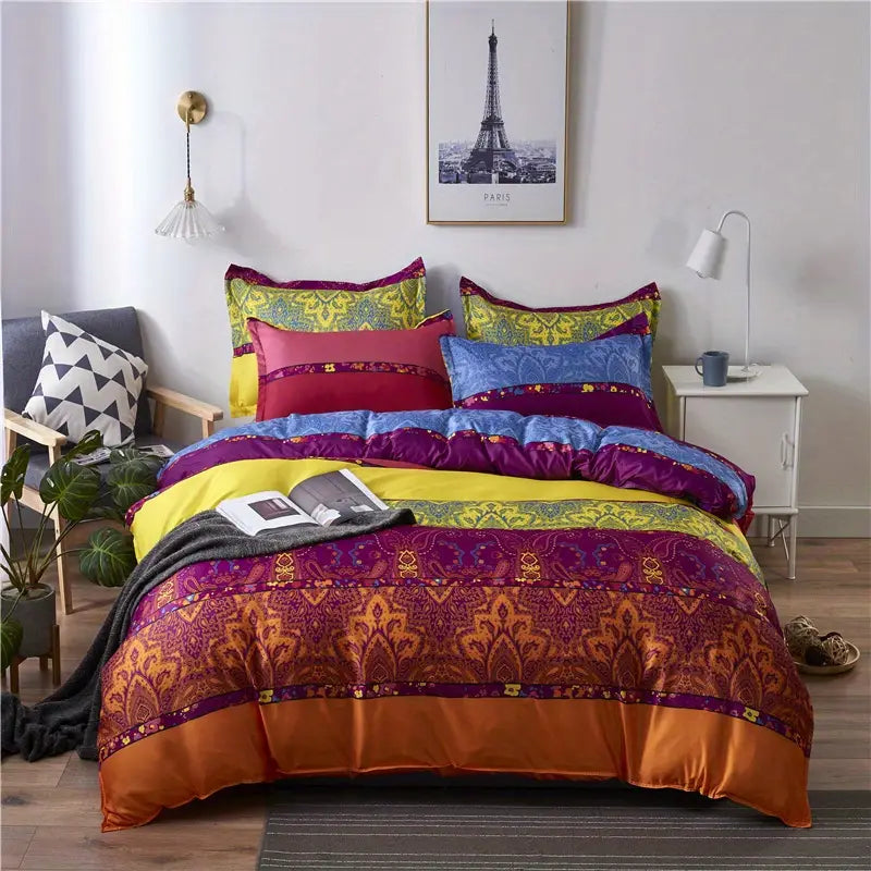 3-Piece Colorful Striped Boho Duvet Cover Set