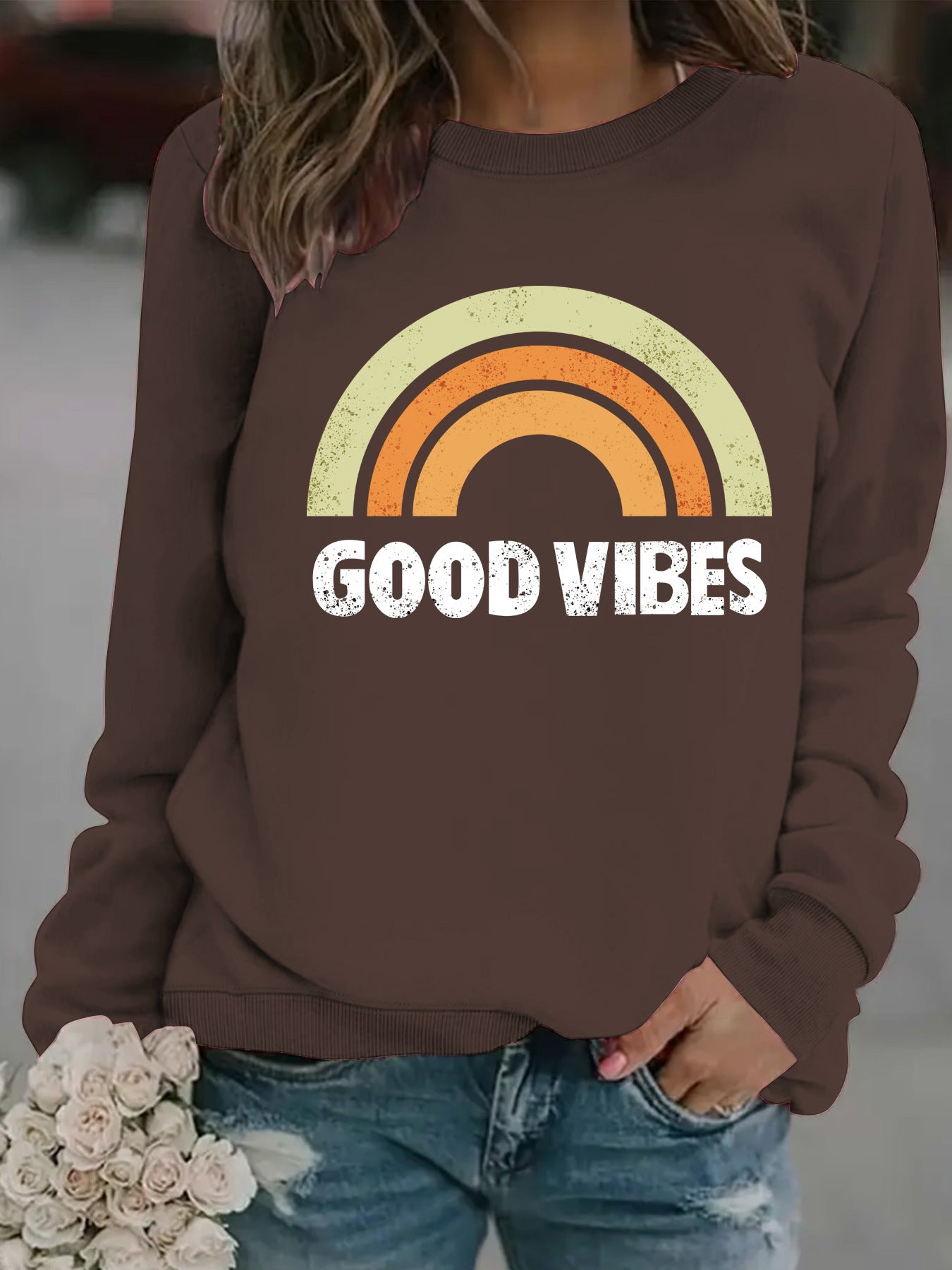 GOOD VIBES Printed Hooded Sweatshirt