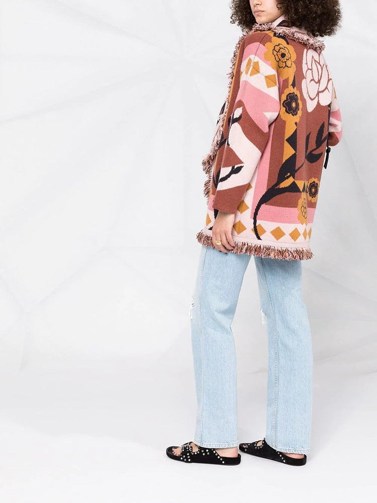 Fuzzy Floral Sweater Cardigan