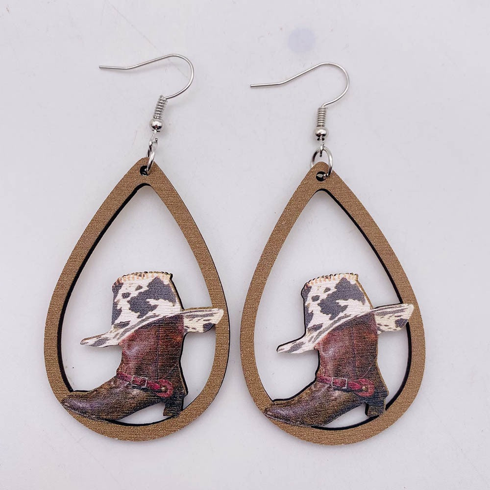 Western Cowboy Wooden Earrings