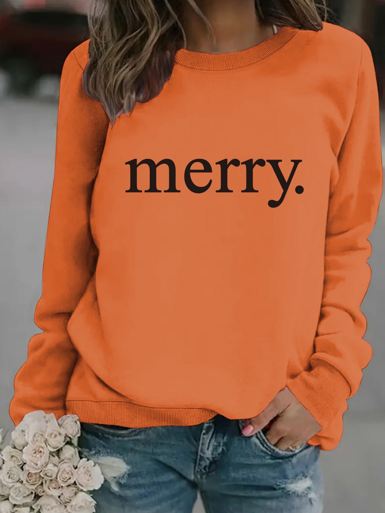 Round neck MERRY printed pullover sweatshirt