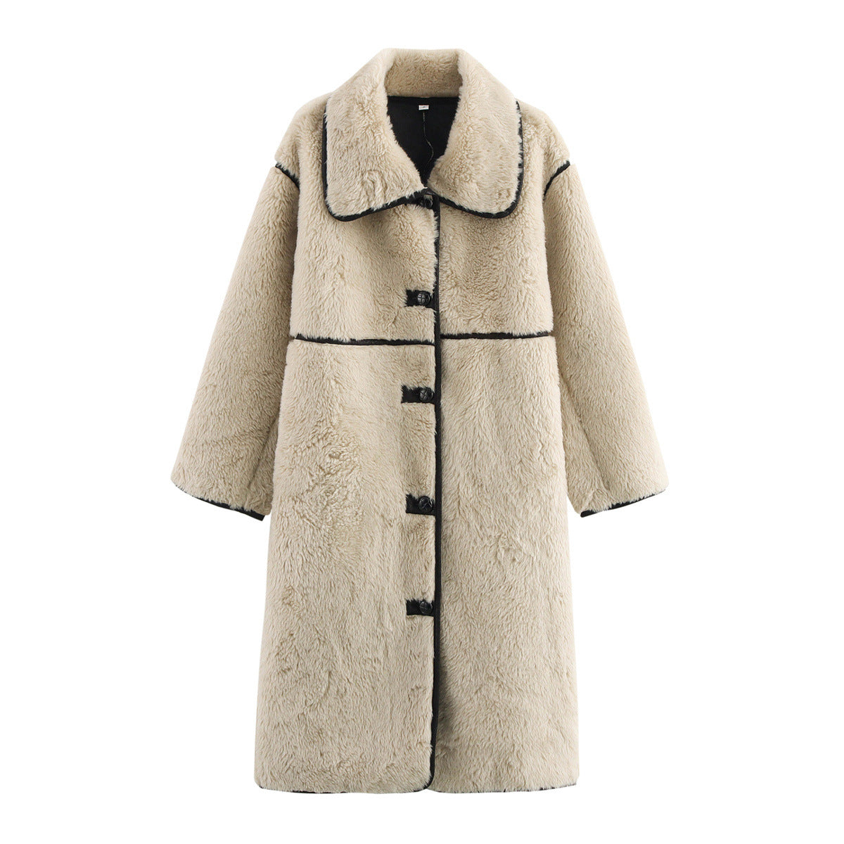 Fur effect long sleeved woollen coat
