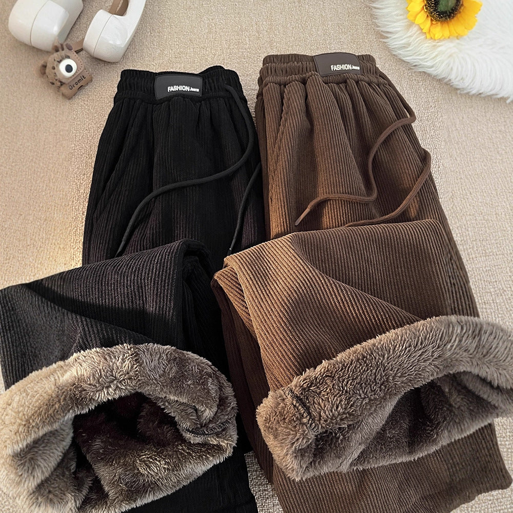Fleece-Lined Thickened Lamb Velvet Pants