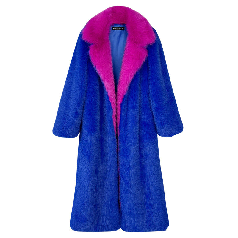 Super Long Fluffy Faux Fox Fur Trench Coat