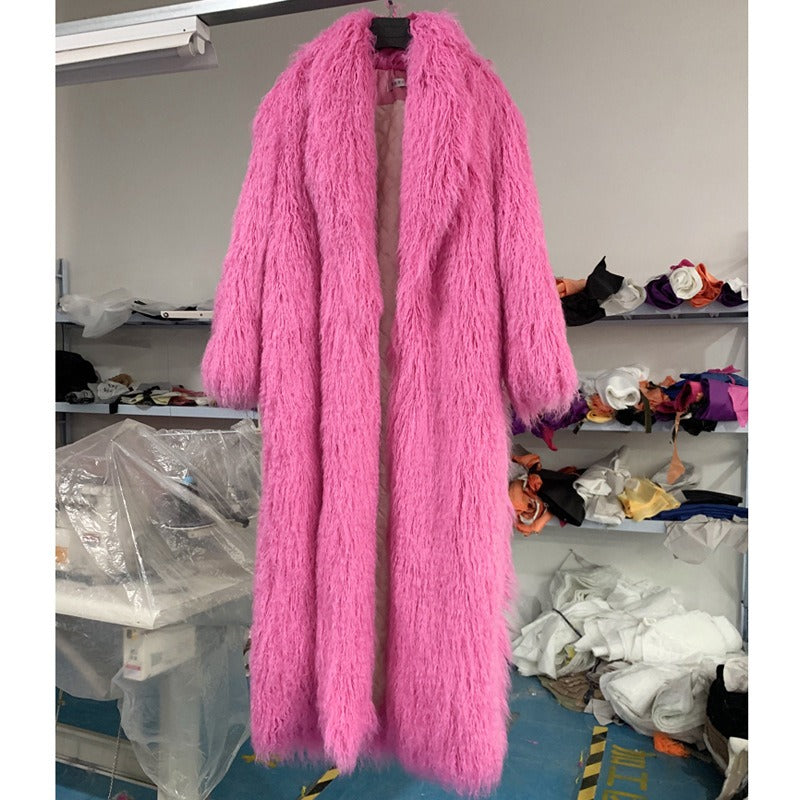 Imitation Fur Costume Lapel Artificial Wool Extended Coat